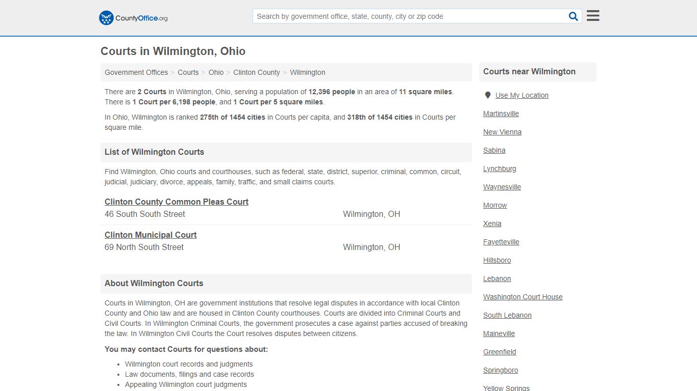 Courts - Wilmington, OH (Court Records & Calendars)